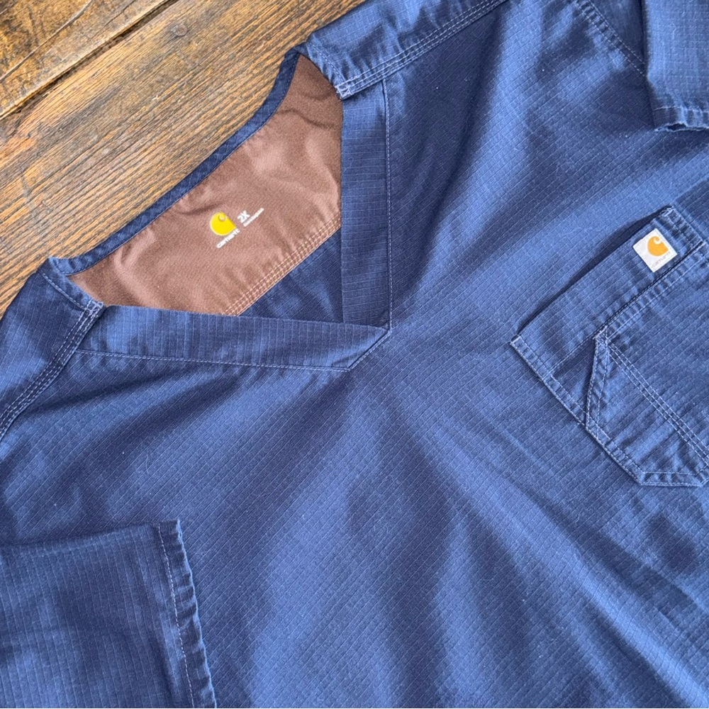 Carhartt Navy Blue Scrub Top Shirt Size 2X - Medical Nurse Doctor